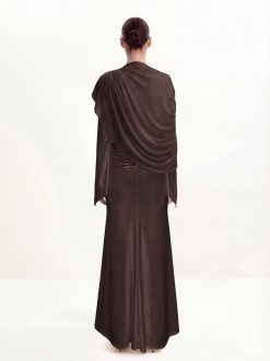 Alternative view of Sheer Shawl Ruched Bodycon Maxi Gown - Brown
