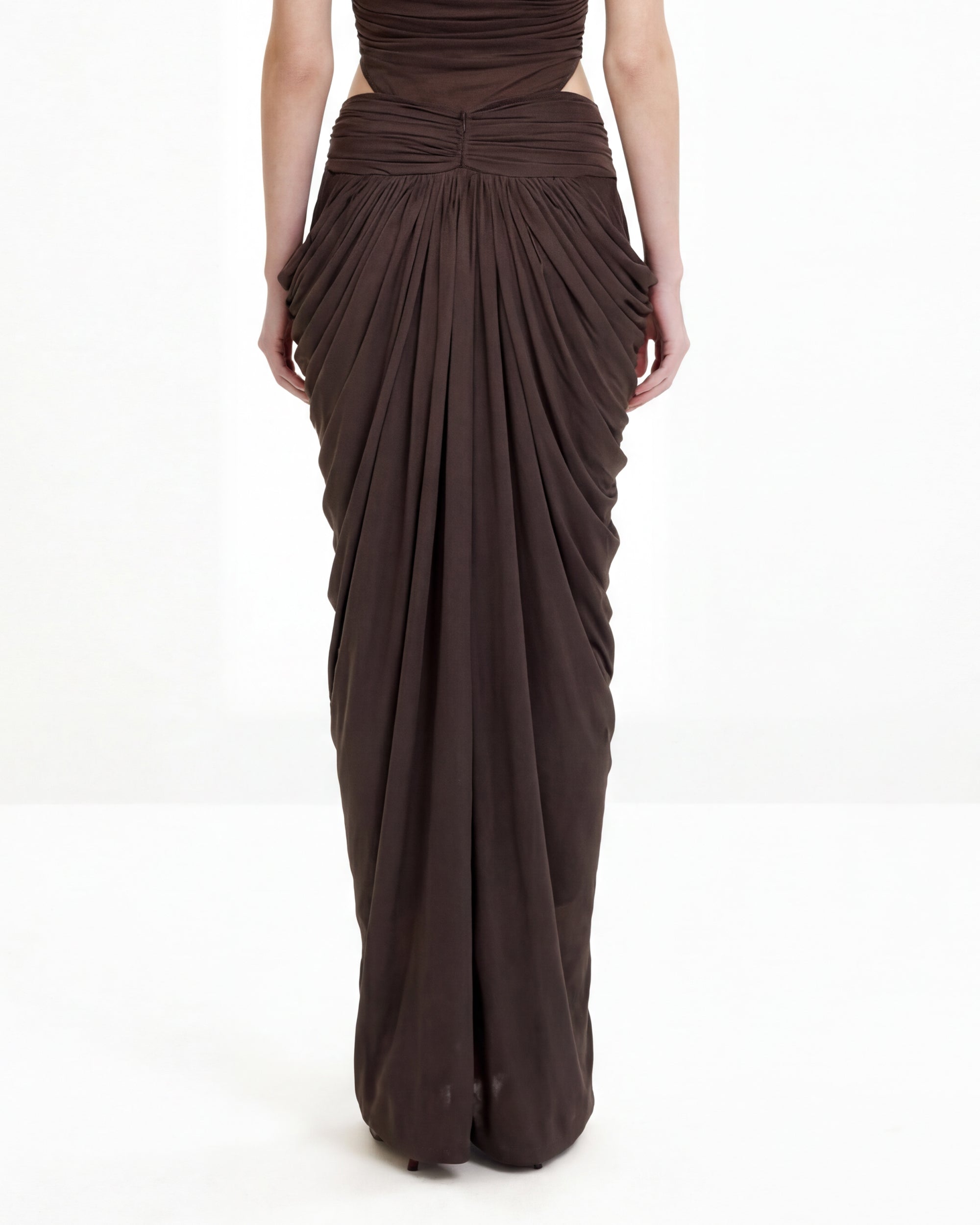 Draped Twist-Front Maxi Skirt - Brown - Image 4