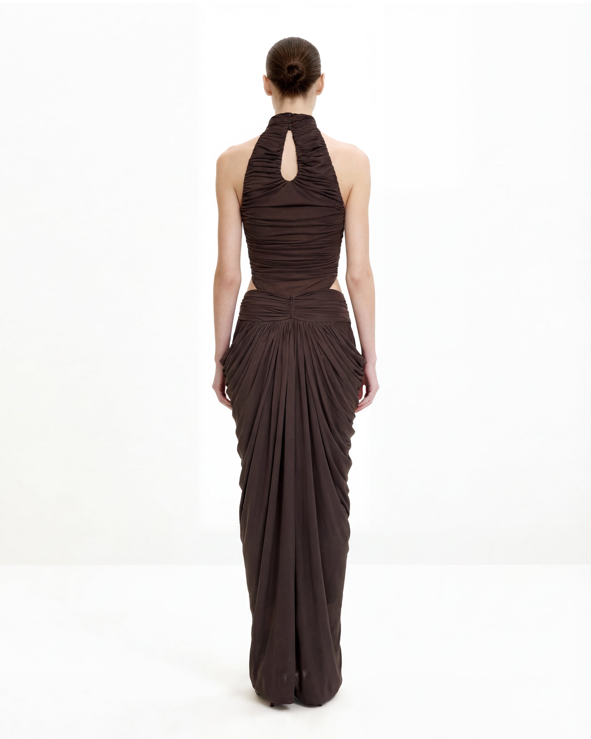 Draped Twist-Front Maxi Skirt - Brown - Image 6