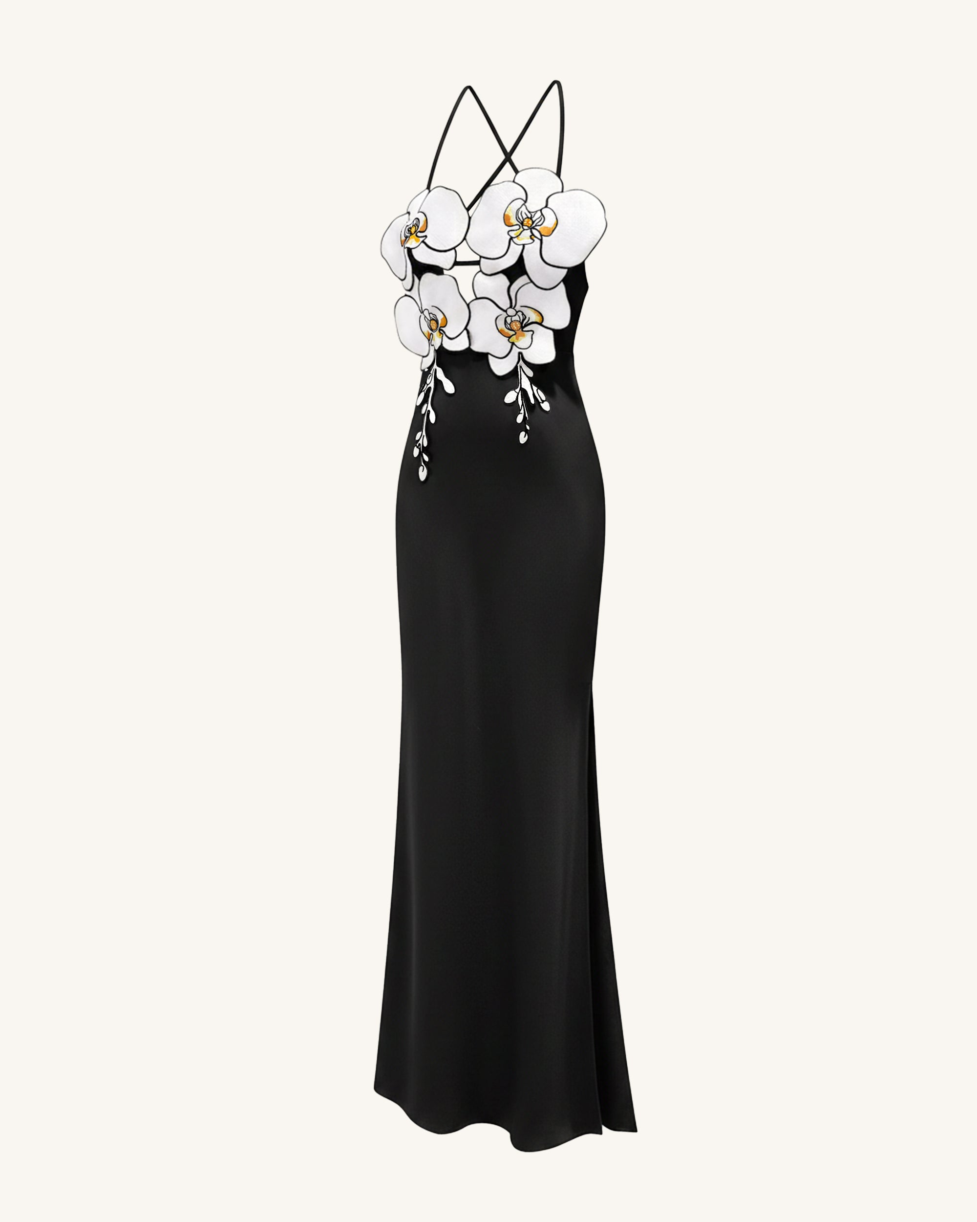 Orchid Embroidered Dress – Black/White - Image 3