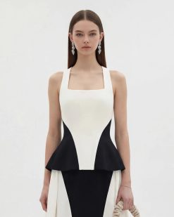 Alternative view of Monochrome Paneled Square-Neck Peplum Top - Black