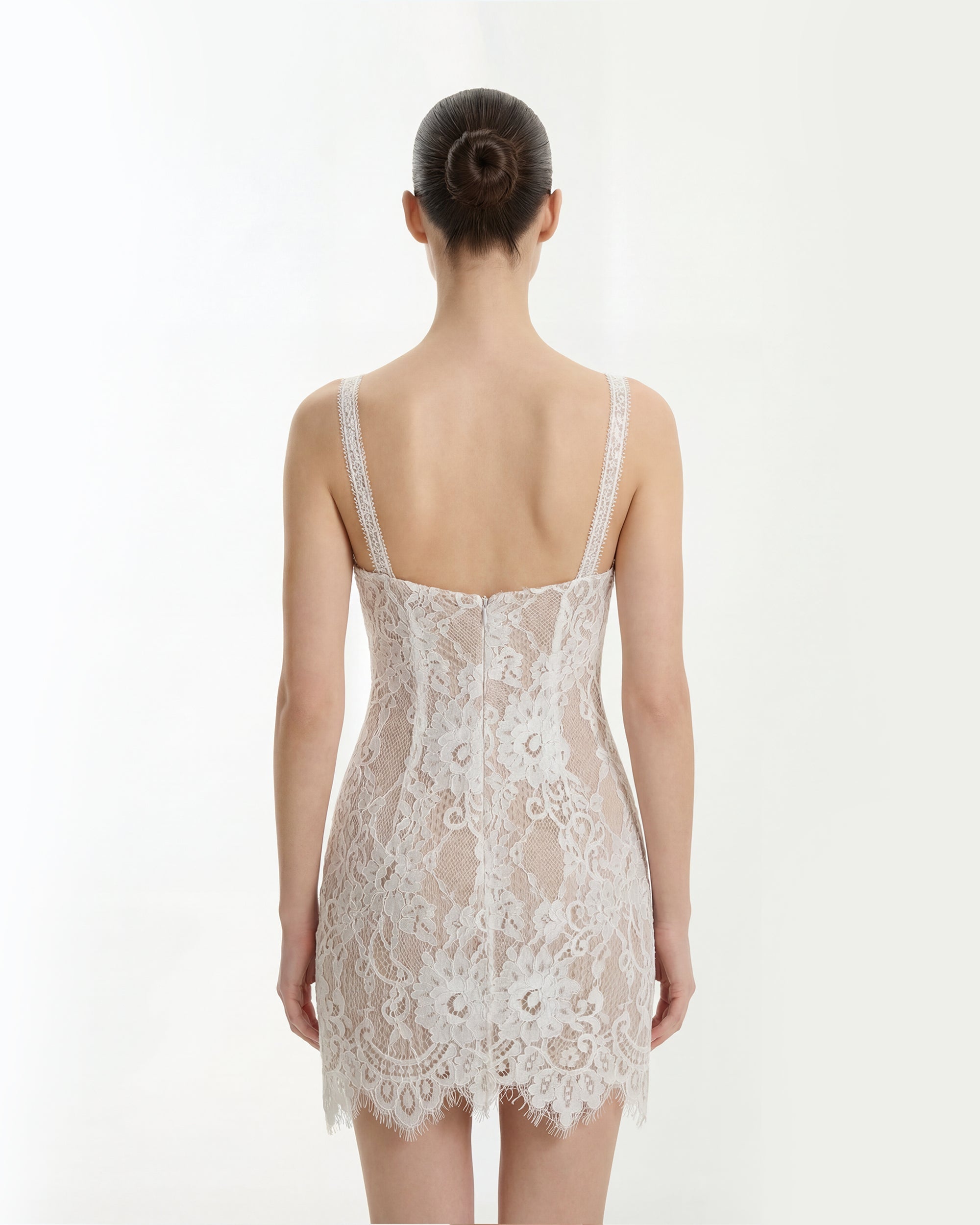 Eyelash Lace Bustier Bodycon Dress - White - Image 3