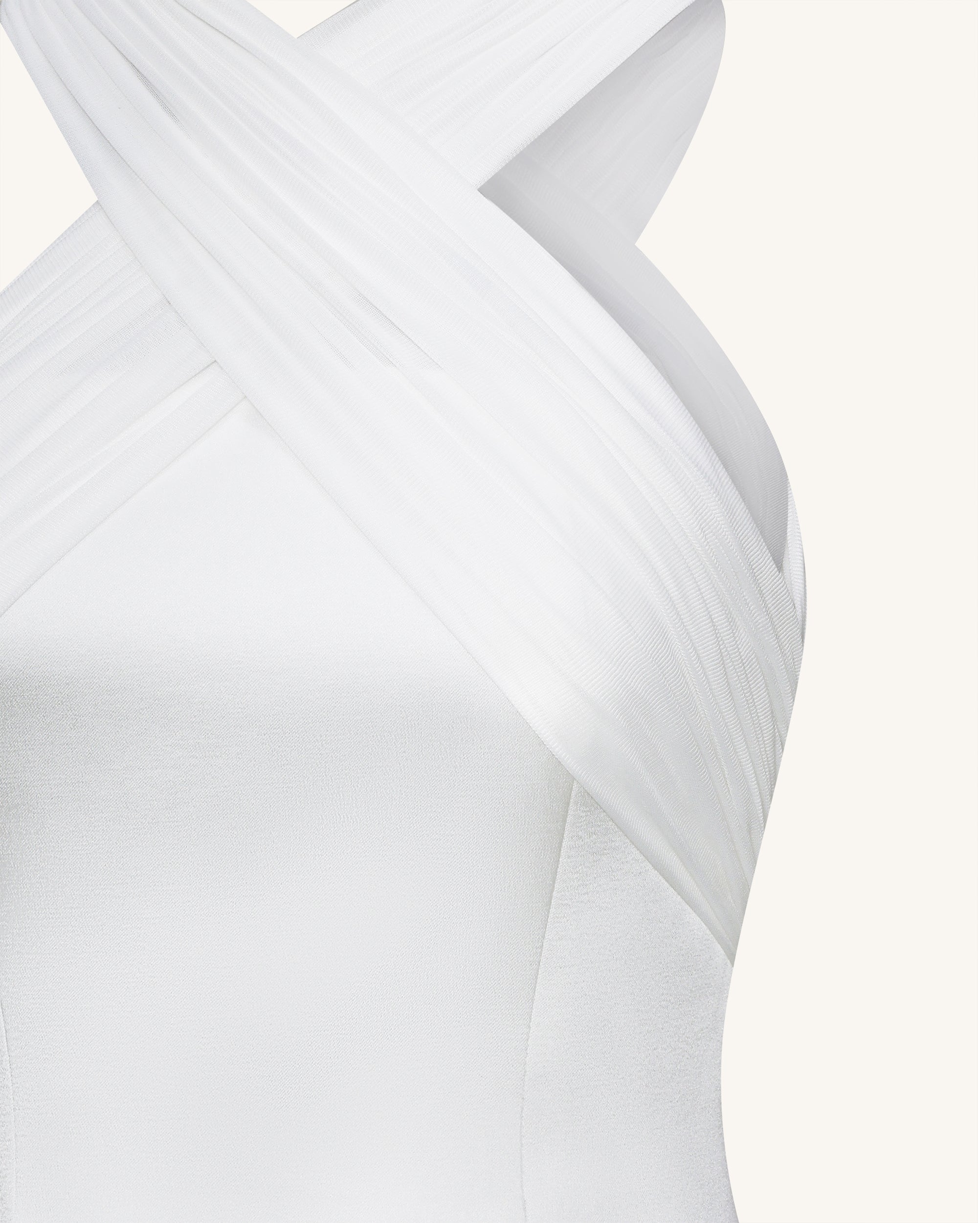 Satin Mini Dress with Tulle Cross-Halter - White - Image 9