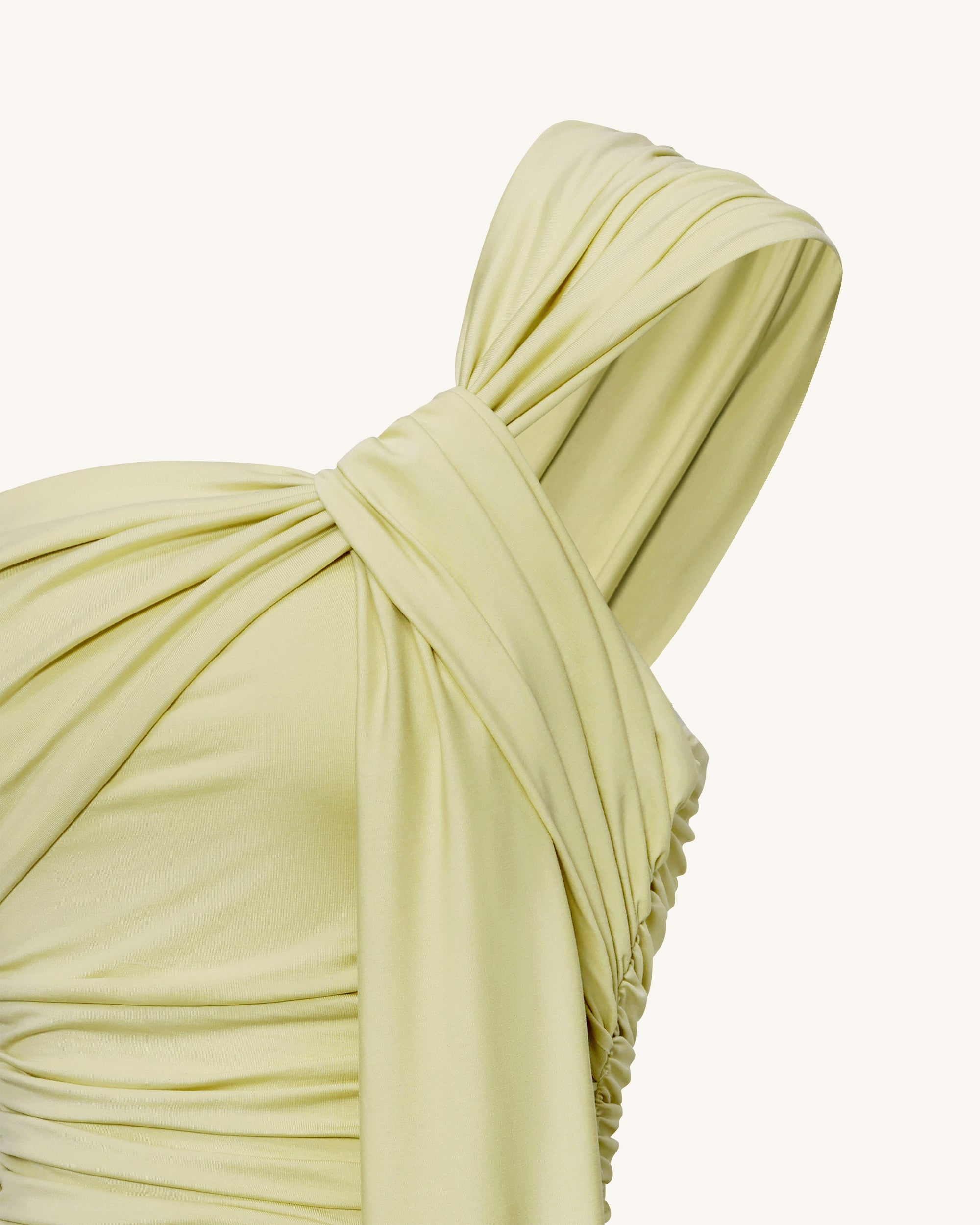 Ruched One-Shoulder Maxi Dress with Trailing Sash - Green - Image 7