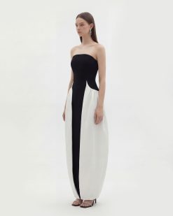 Alternative view of Monochrome Paneled Strapless Sculptural Maxi Dress - Black