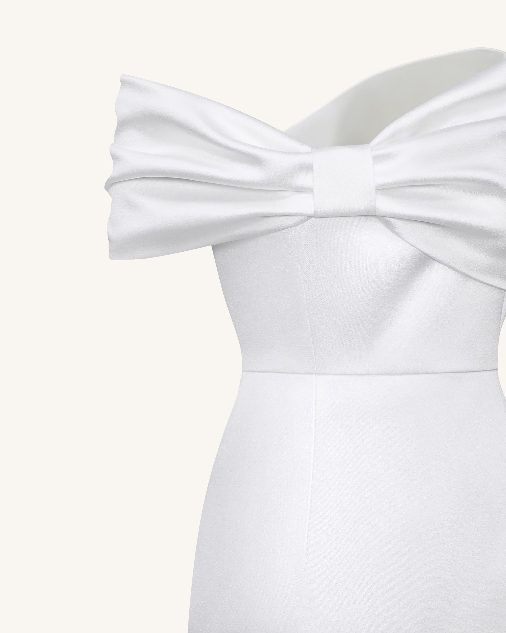 Satin Asymmetric Bow Maxi Dress - White - Image 7
