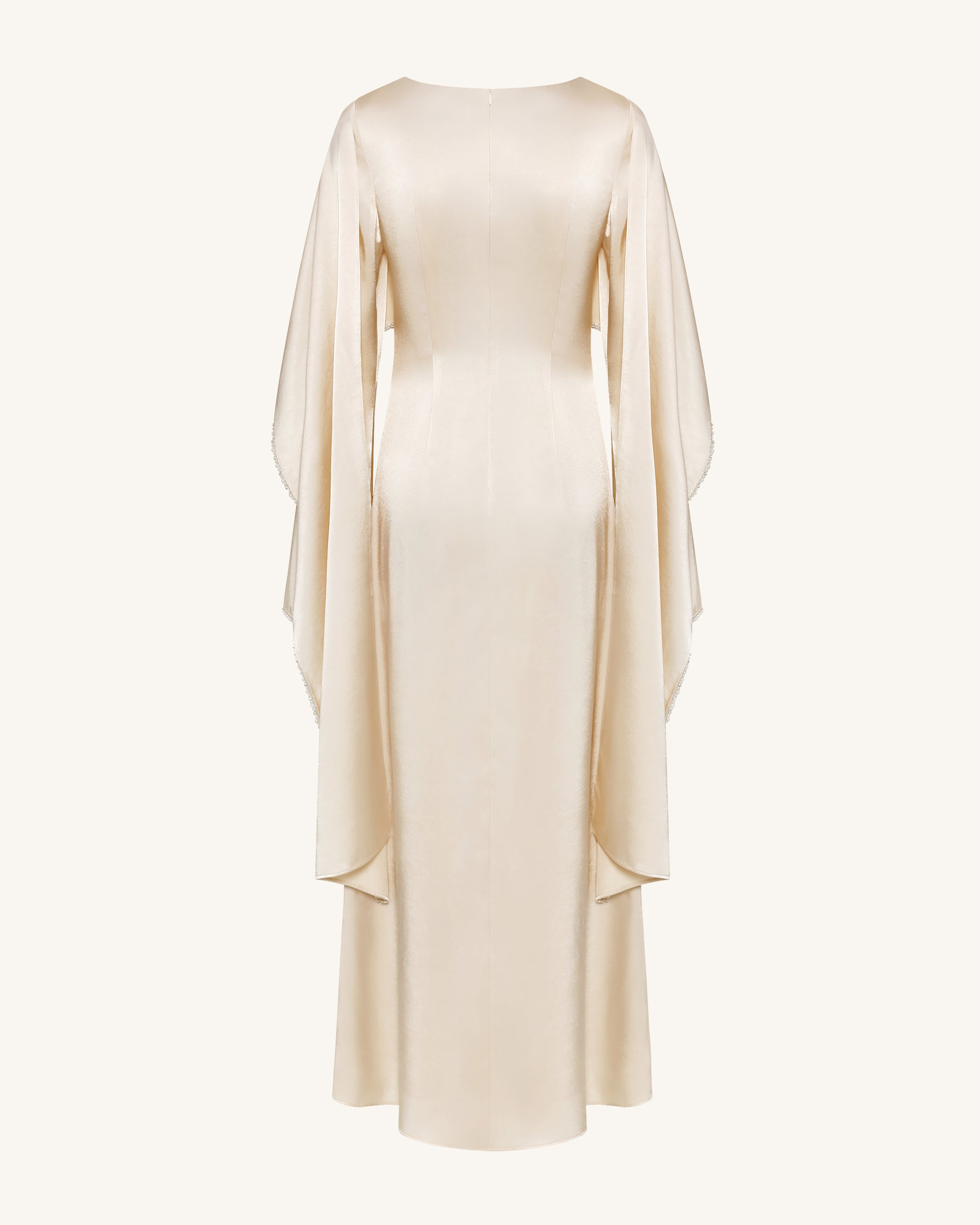 198Pearl-Trimmed Cape Sleeve Boat Neck Maxi Gown - Cream - Image 5