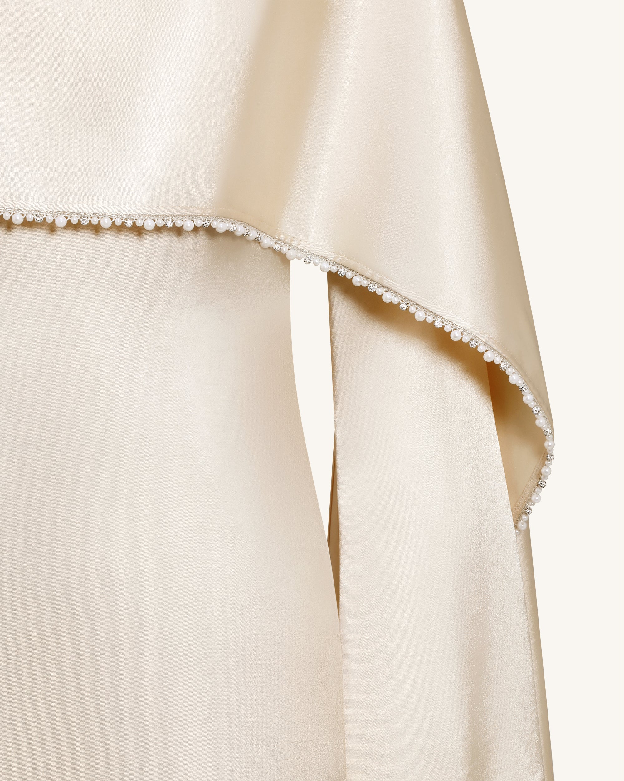 198Pearl-Trimmed Cape Sleeve Boat Neck Maxi Gown - Cream - Image 6