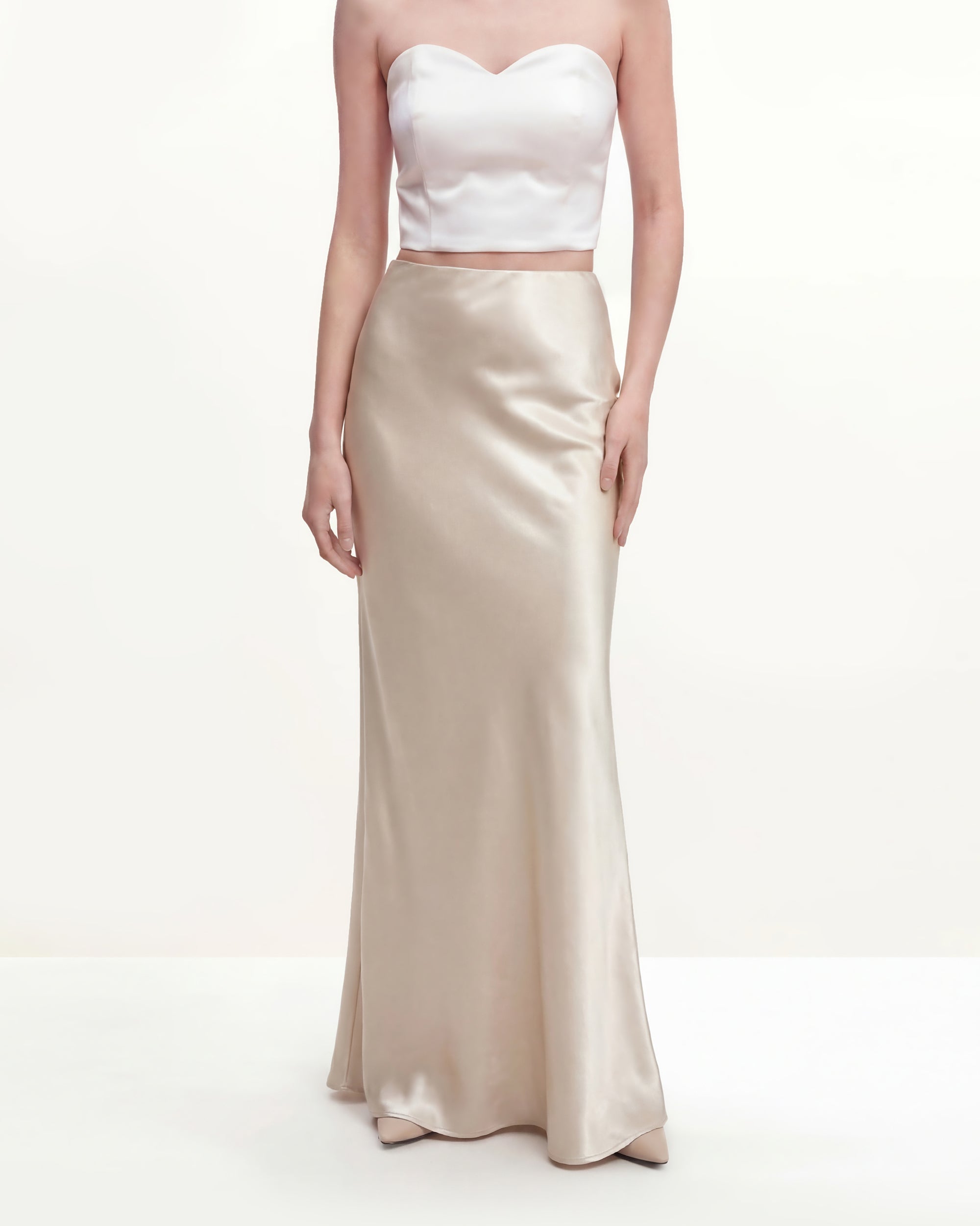 Satin-Feel Draped Maxi Skirt - Cream - Image 2