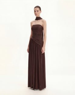 Alternative view of Ruched Panel Strapless Maxi Dress - Brown