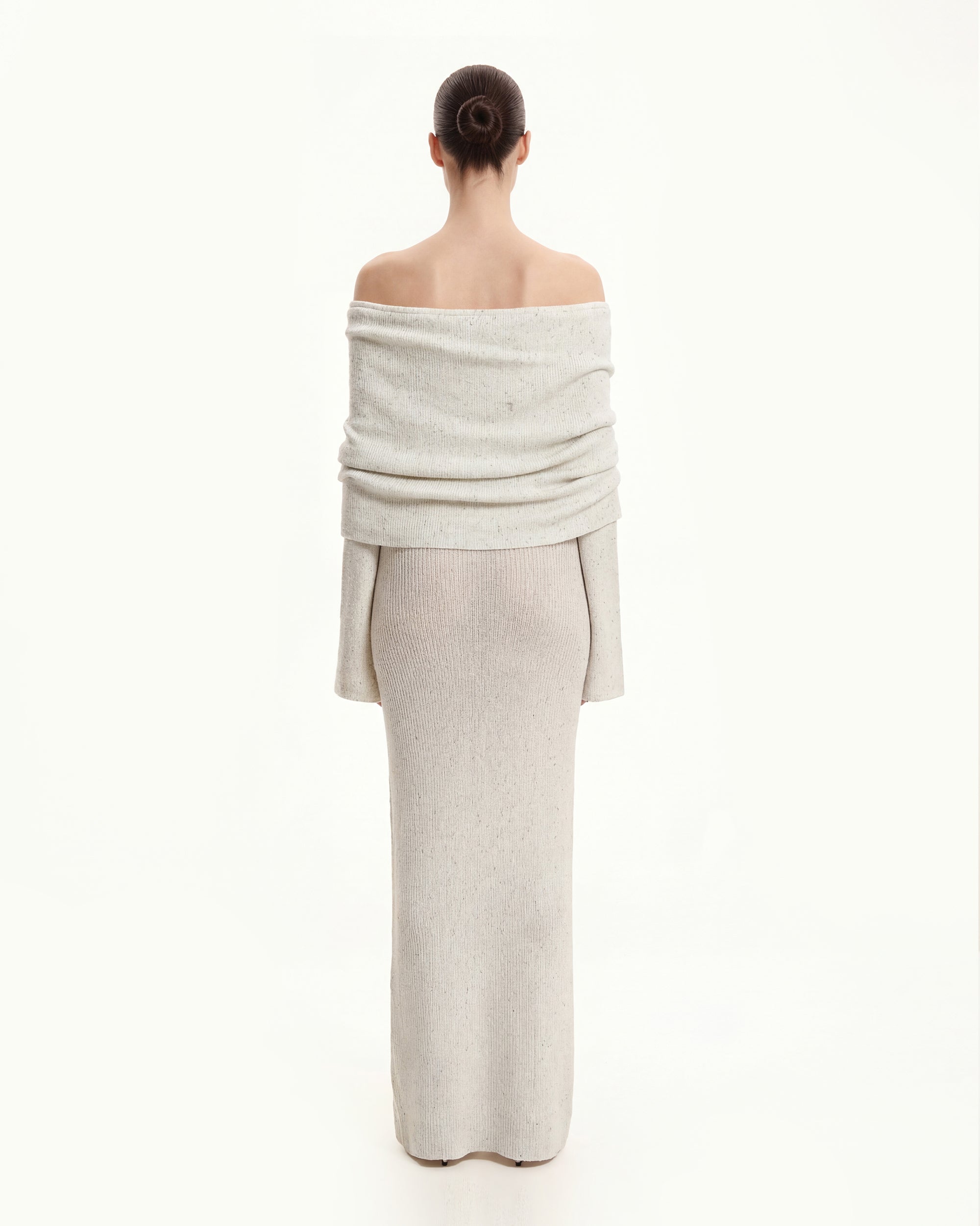 Knit Off-Shoulder Maxi Dress - Cream - Image 3