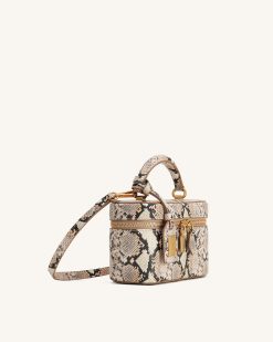 Alternative view of Cleo Snake-Embossed Box Shape Top Handle Bag - Beige