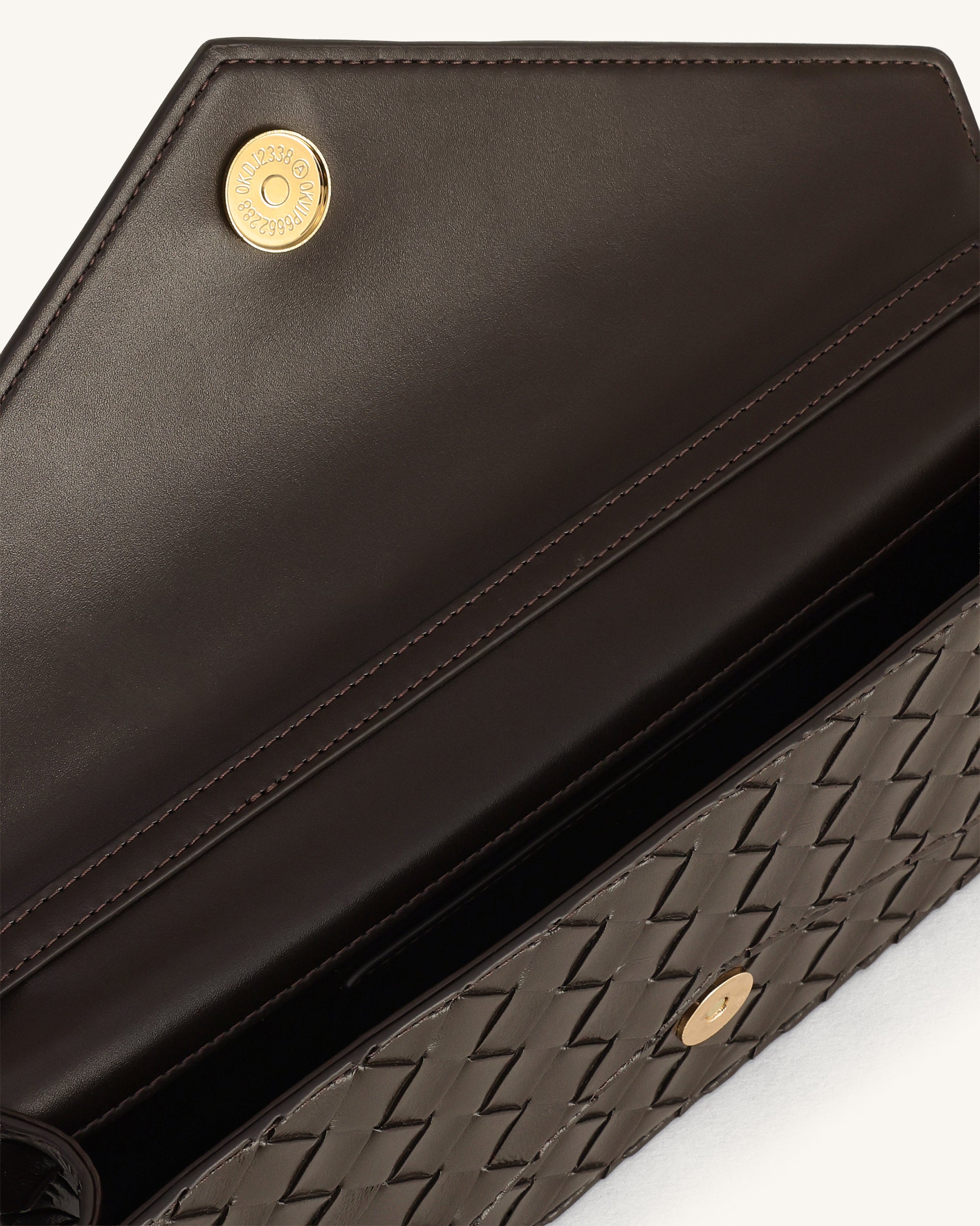 Celeste Woven Textured Envelope Top Handle Bag - Dark Brown - Image 4