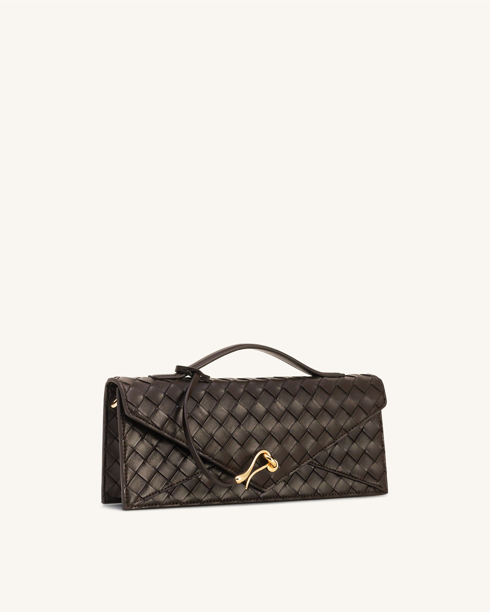 Celeste Woven Textured Envelope Top Handle Bag - Dark Brown - Image 2