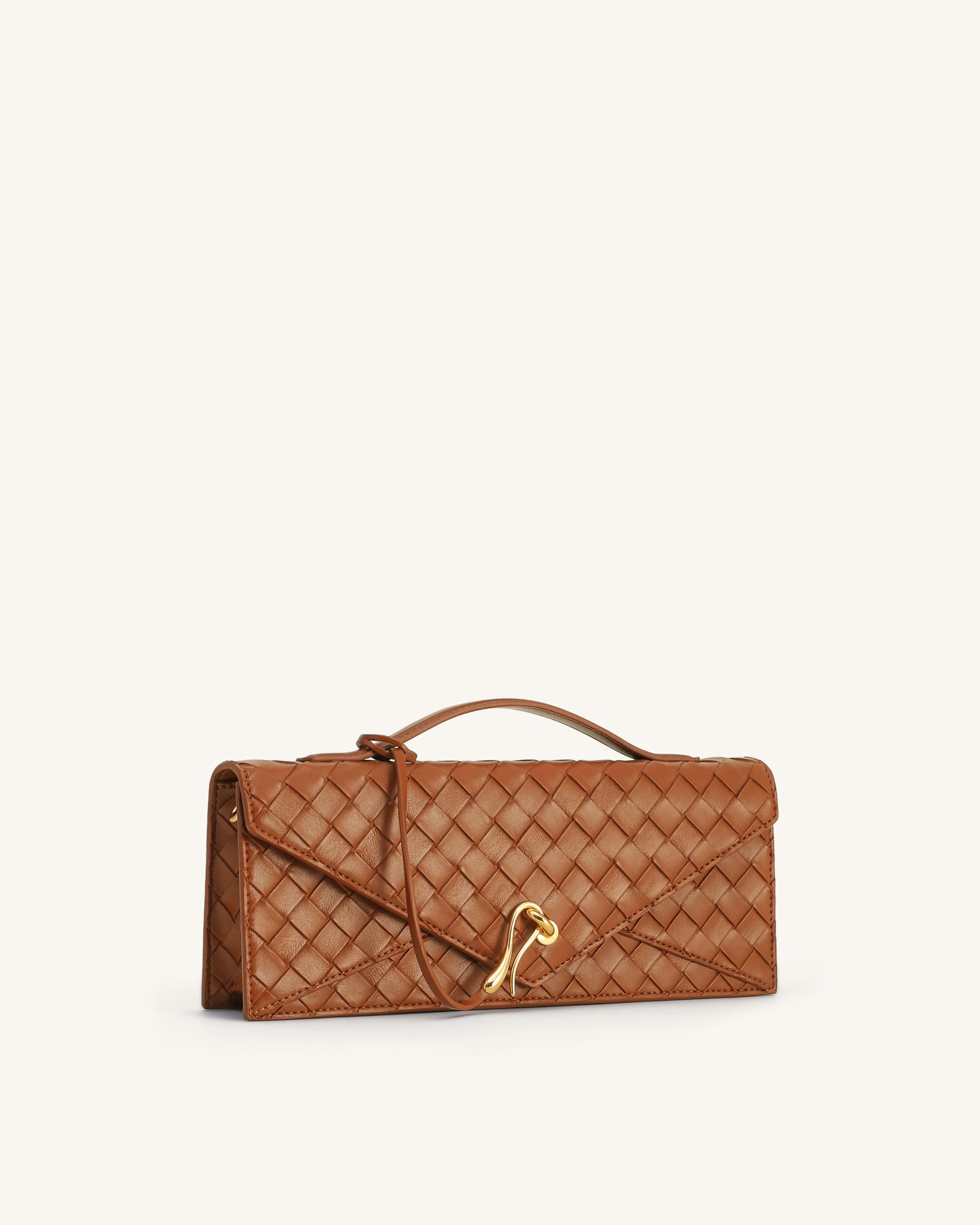 Celeste Woven Textured Envelope Top Handle Bag - Brown - Image 2