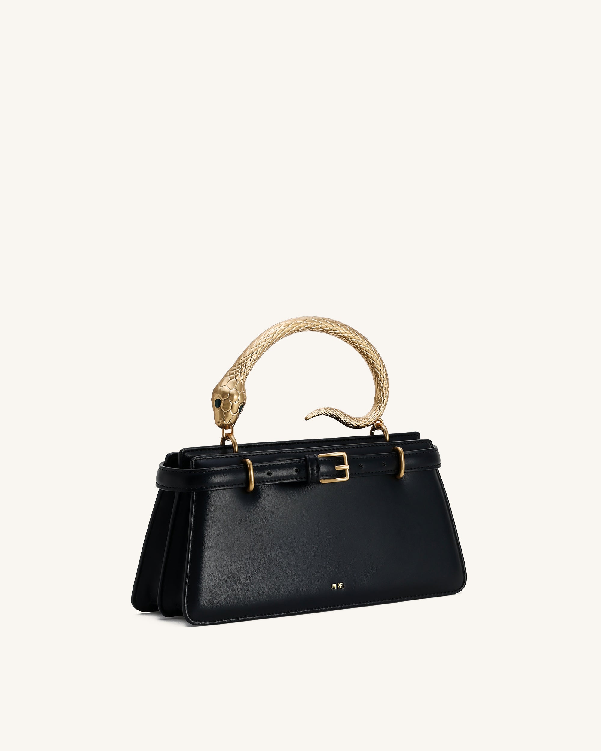 Elena Snake Handle Top Handle Bag - Black - Image 2
