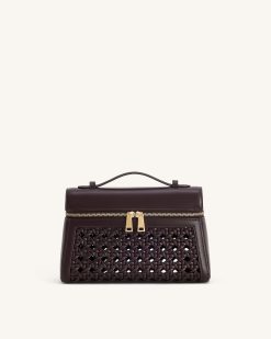 Thea Large Woven Top Handle Bag - Dark Red