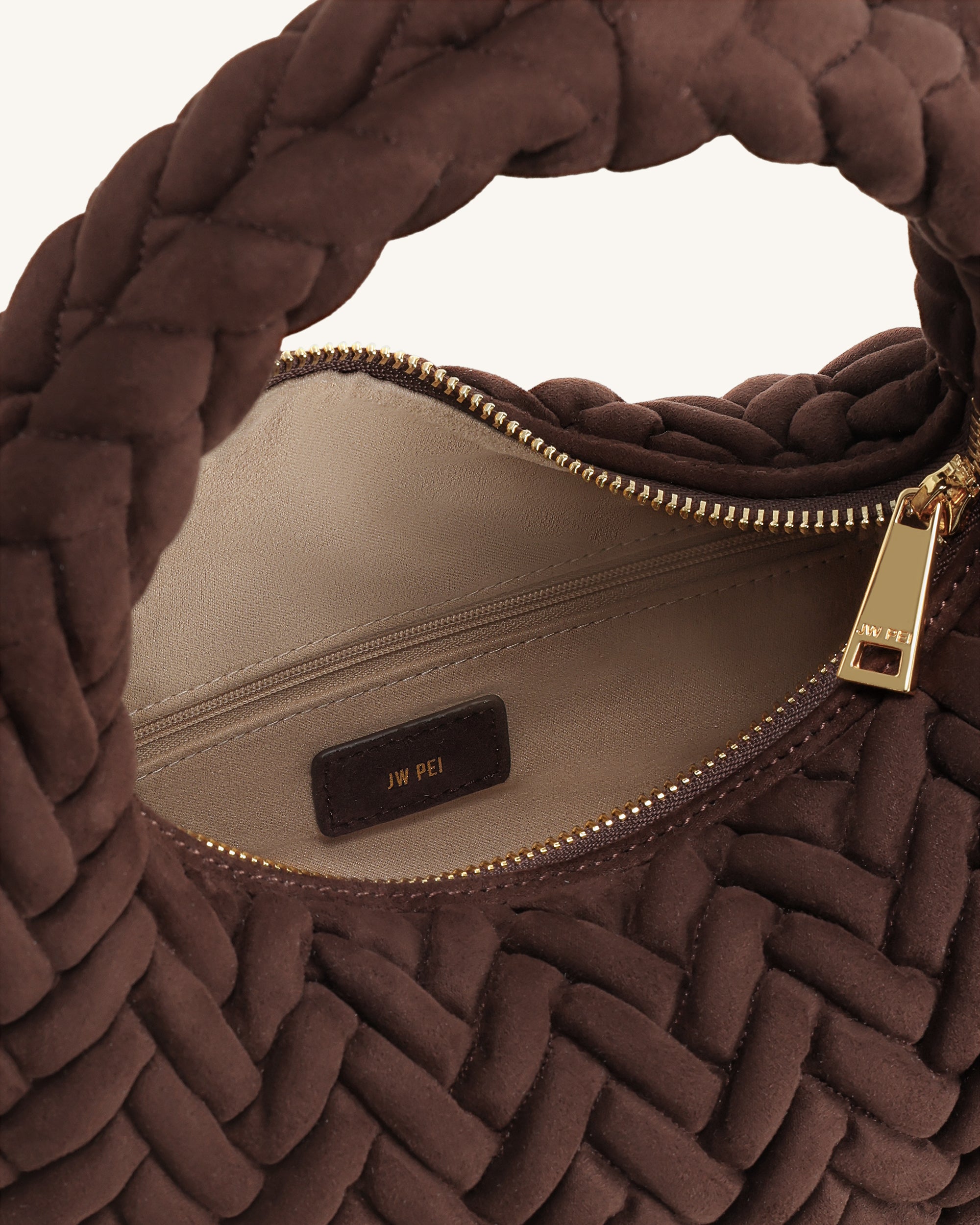 Cora Faux Suede Quilting Handle Bag - Dark Brown - Image 4