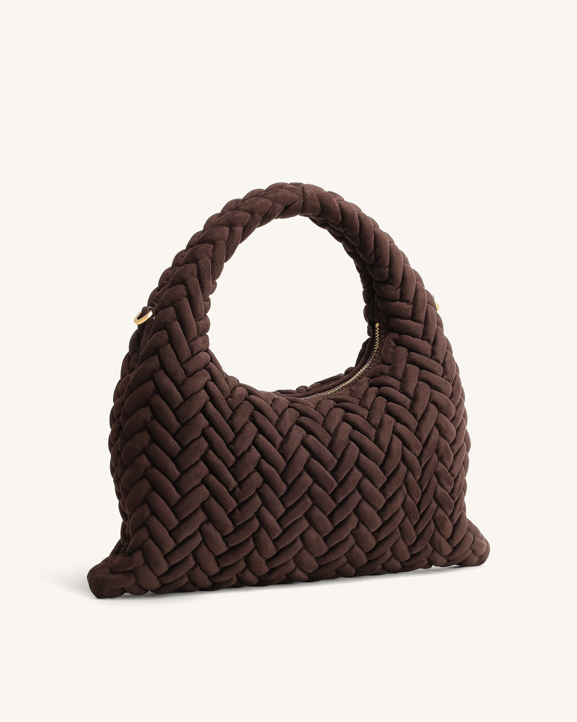 Cora Faux Suede Quilting Handle Bag - Dark Brown - Image 2