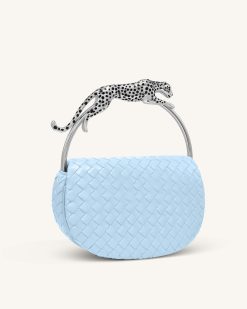 Alternative view of Ione Woven Leopard Shaped Top Handle Bag - Light Blue