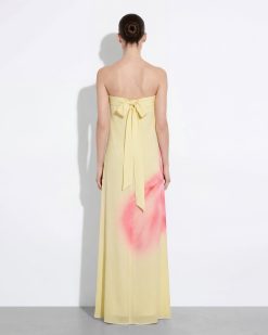 Alternative view of Watercolor Floral Print Strapless Maxi Dress - Yellow