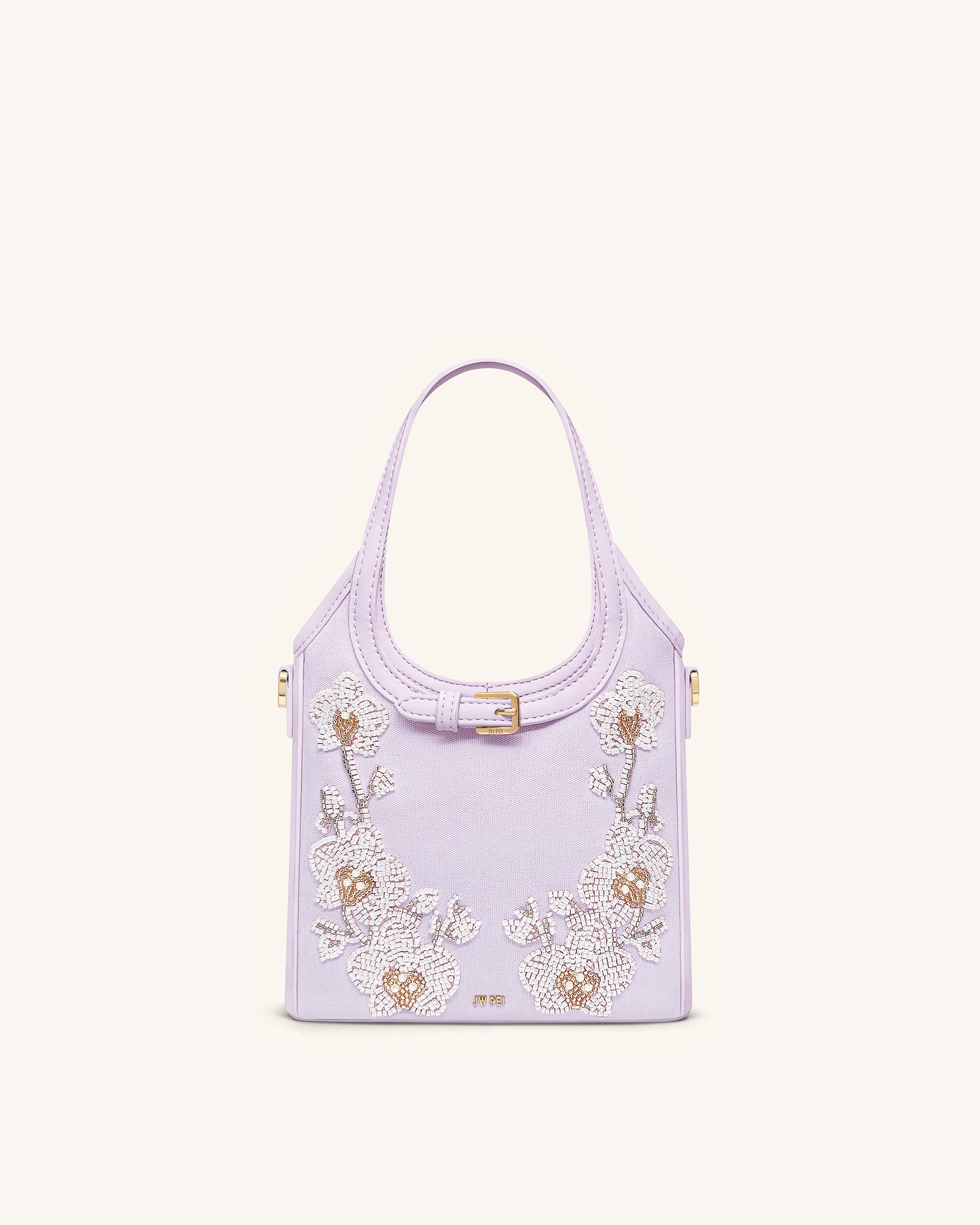 Brooke Mini Belted Embellished Orchid Beaded Top Handle Bag - Lavender