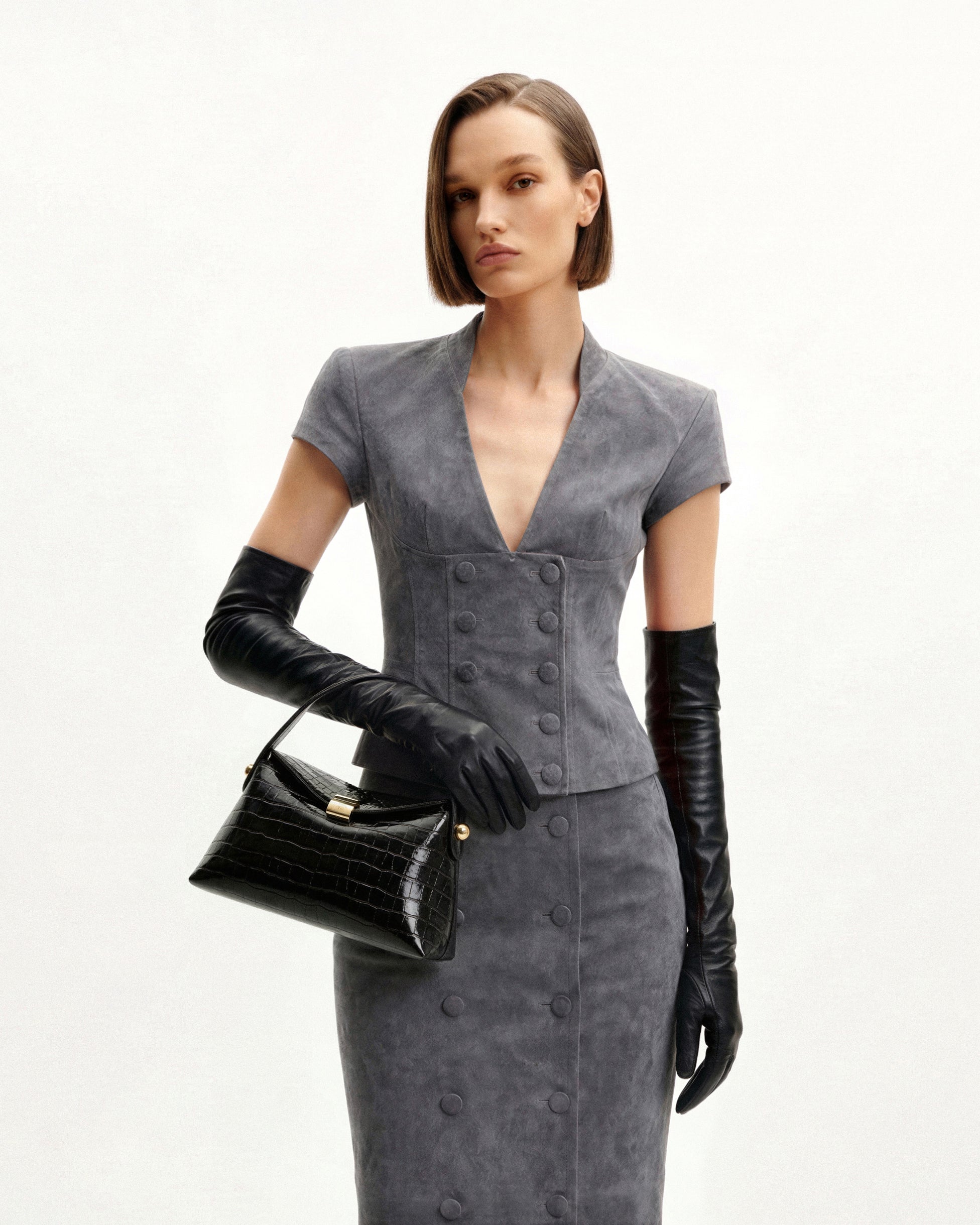 Talia Top Handle Bag - Black Croc - Image 2