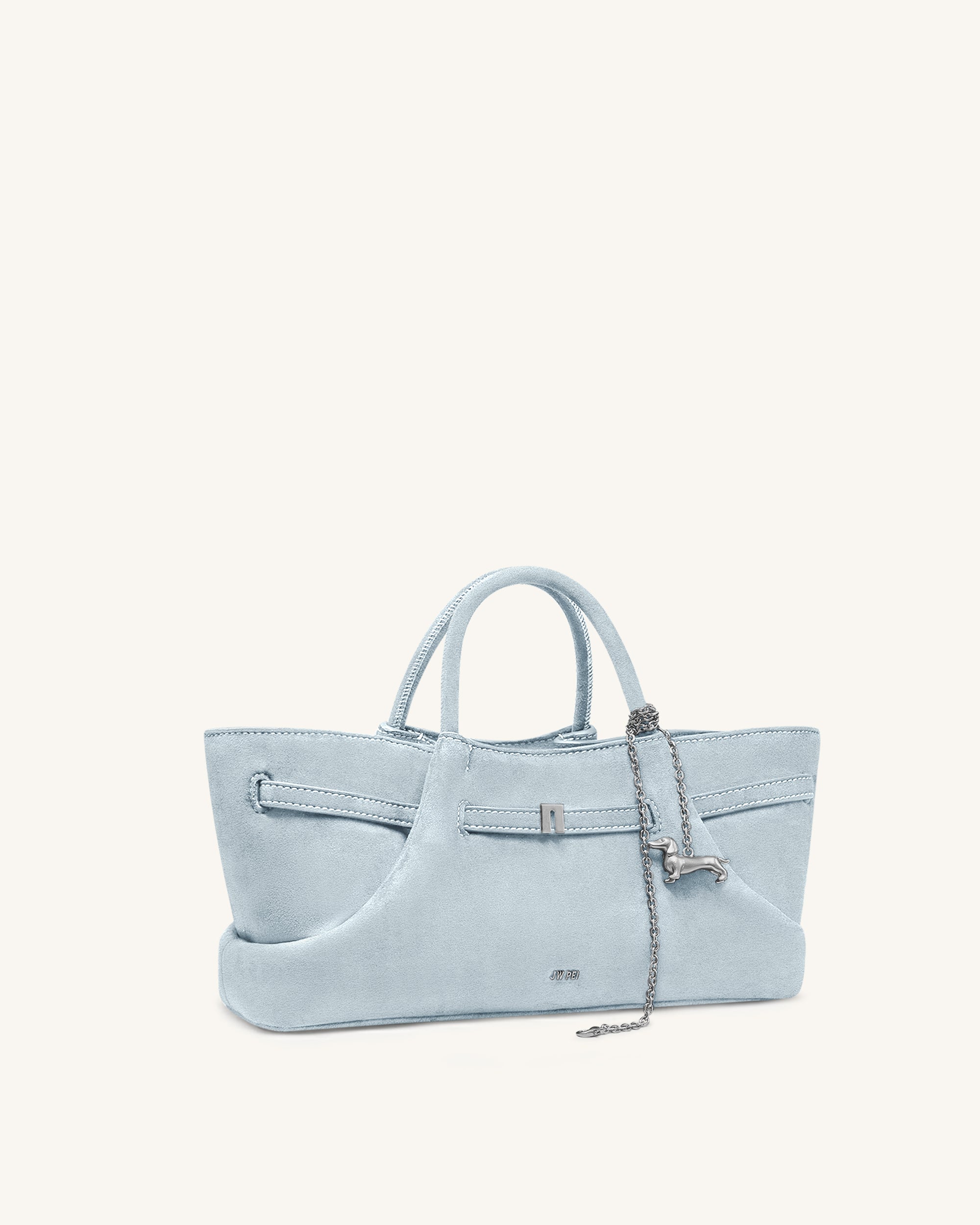 Maeve Dachshund Metal Charm Faux Suede Tote Bag - Blue - Image 2