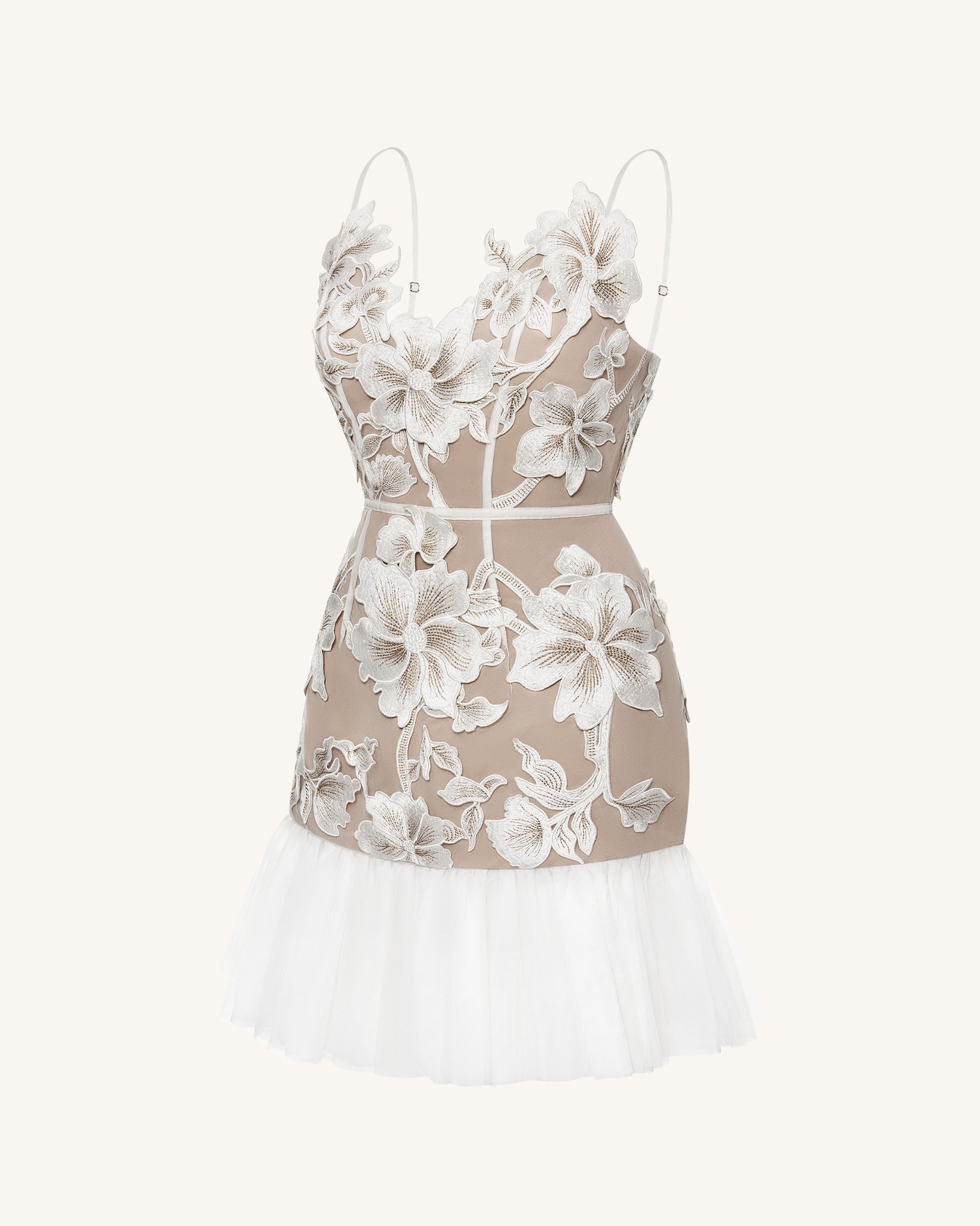 Floral Sling Mini Dress - White - Image 3