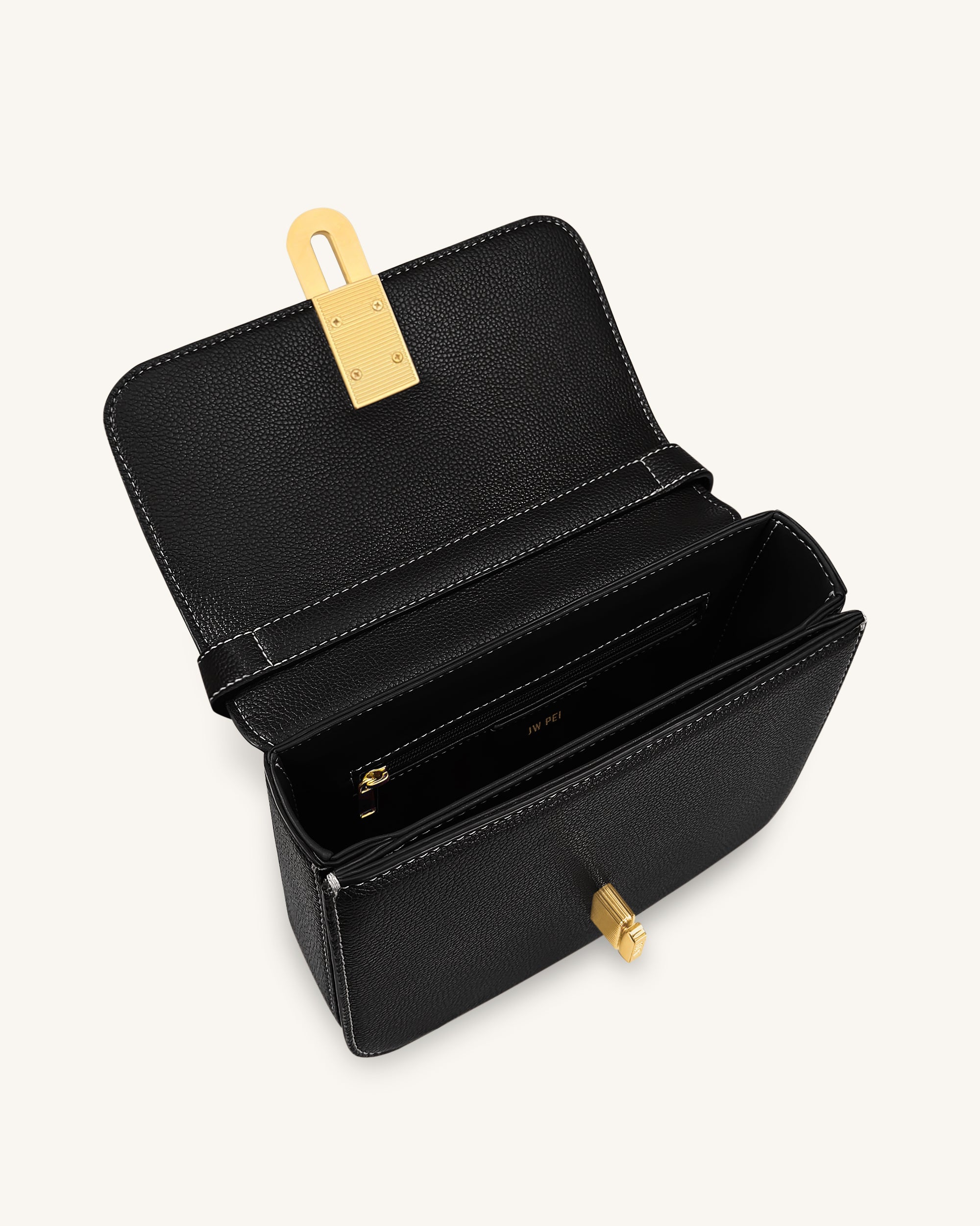 Evania Lock Pebbled Shoulder Bag - Black - Image 4
