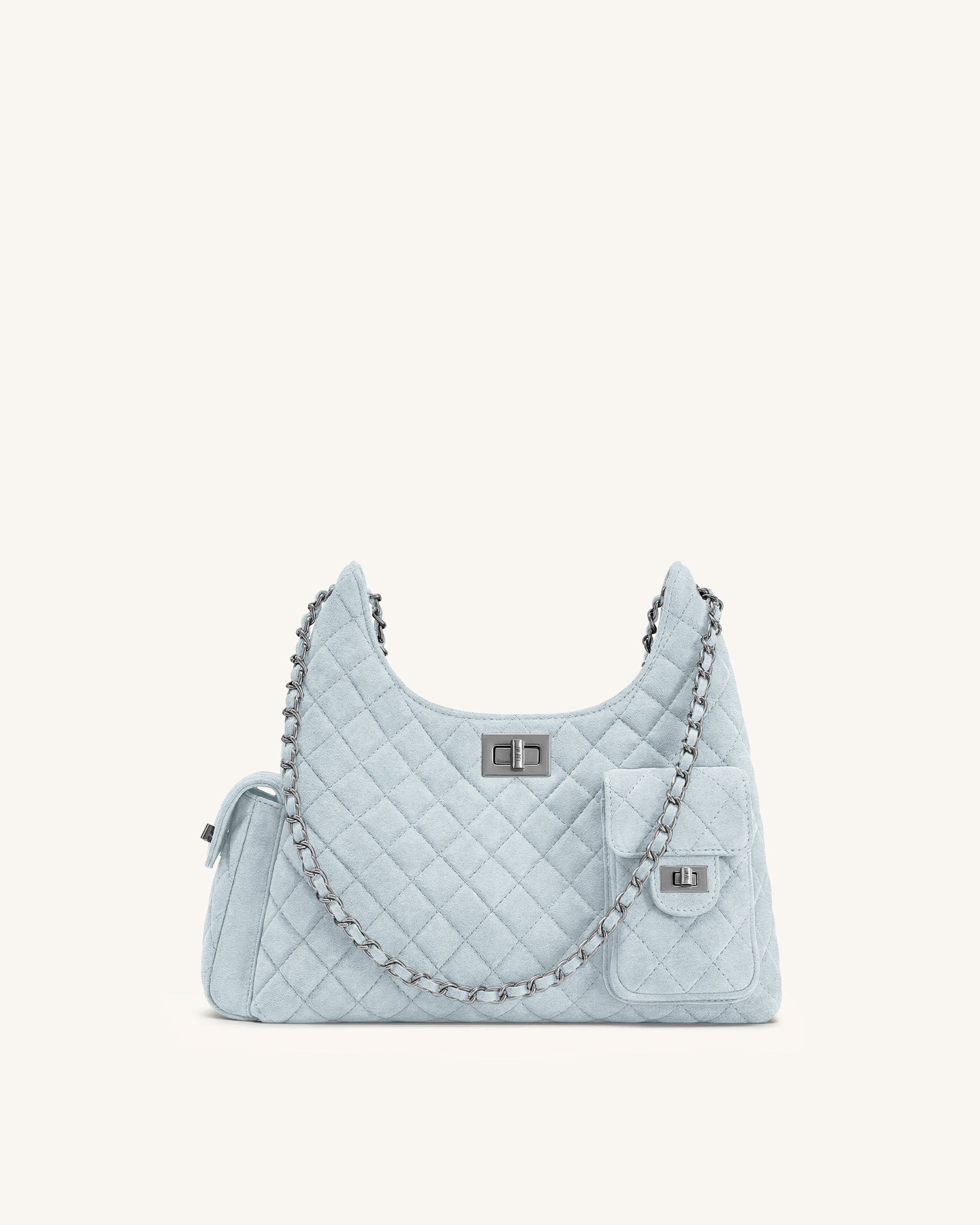 Vivian Faux Suede Quilted Shoulder Bag - Light Blue