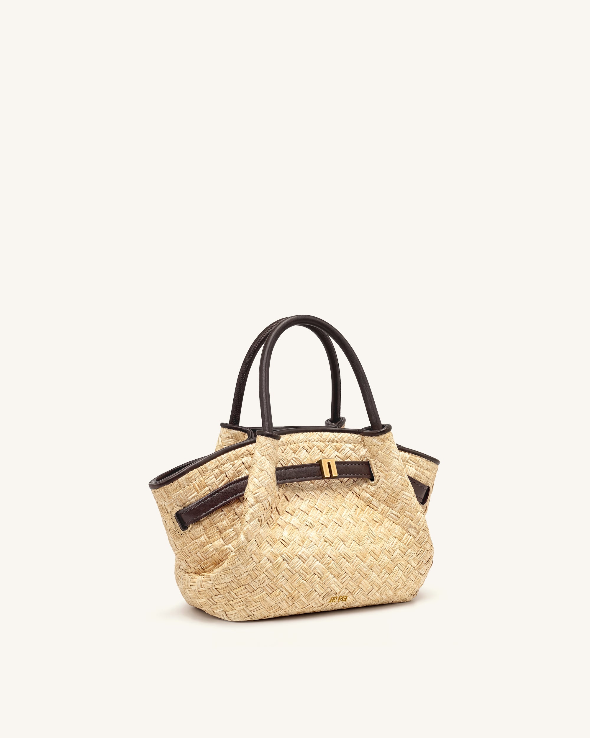 Hana Mini Faux Straw Tote Bag - Brown - Image 3