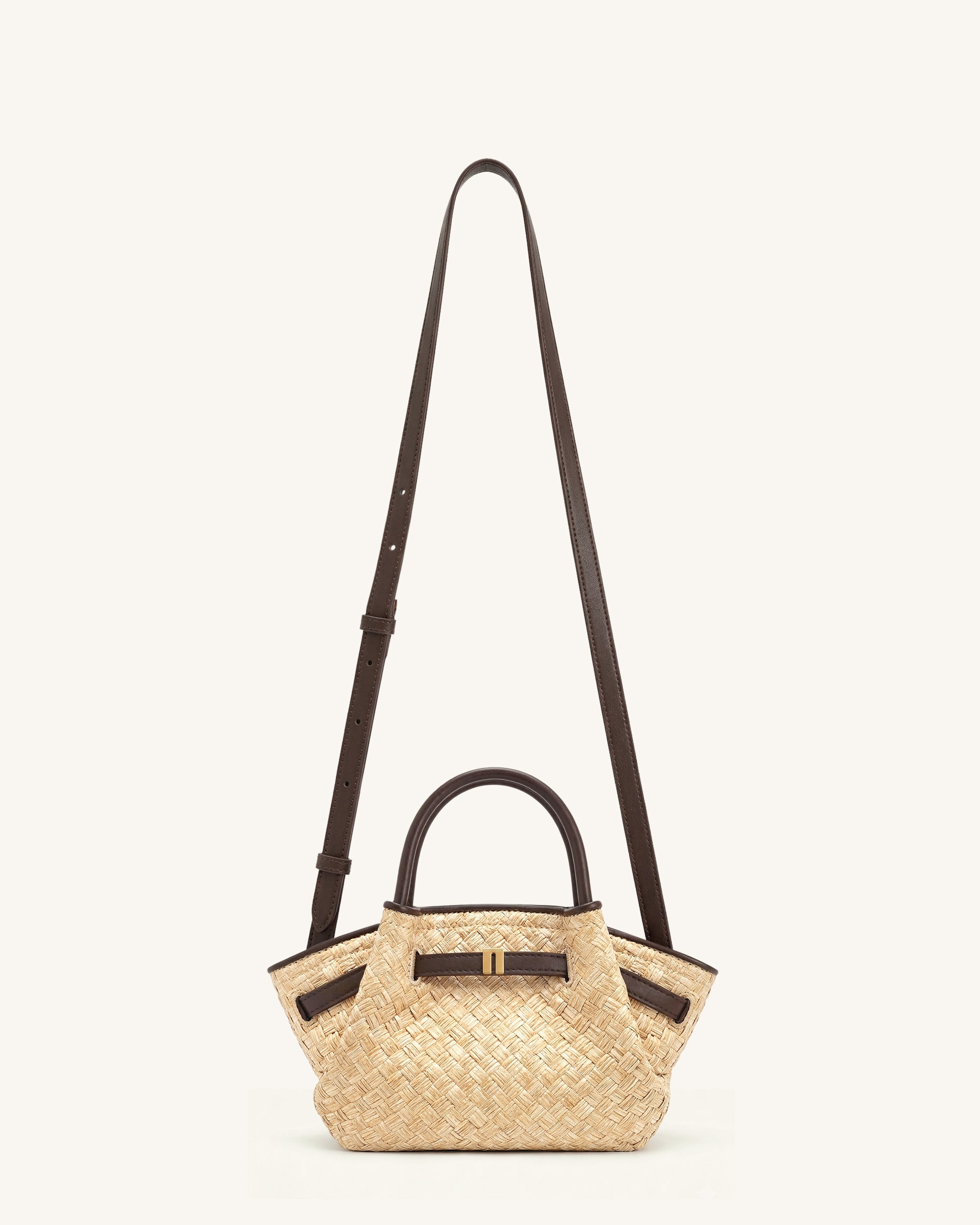 Hana Mini Faux Straw Tote Bag - Brown - Image 2