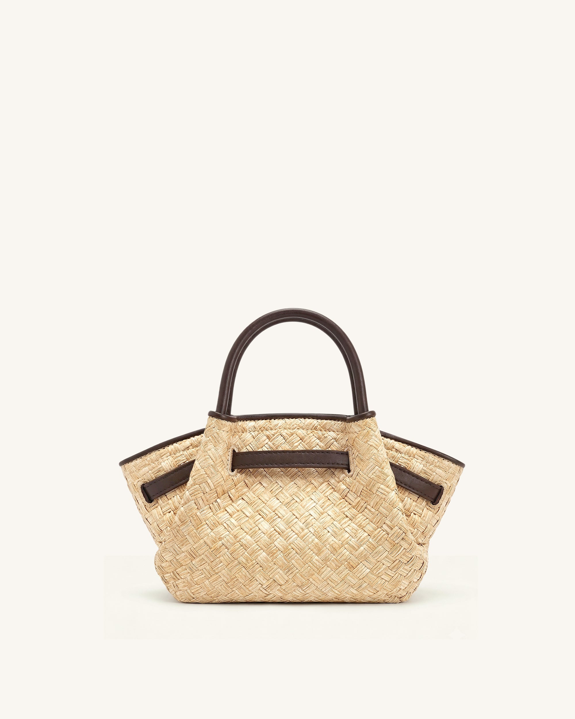 Hana Mini Faux Straw Tote Bag - Brown - Image 4
