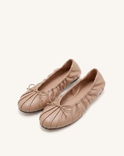 Solenne Ruched Drawstring Ballet Flats - Khaki