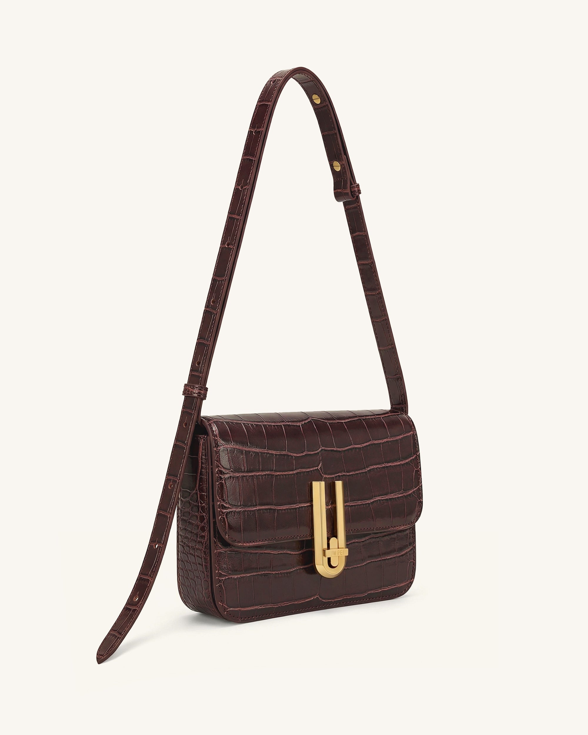 Evania Lock Shoulder Bag - Burgundy Croc - Image 2