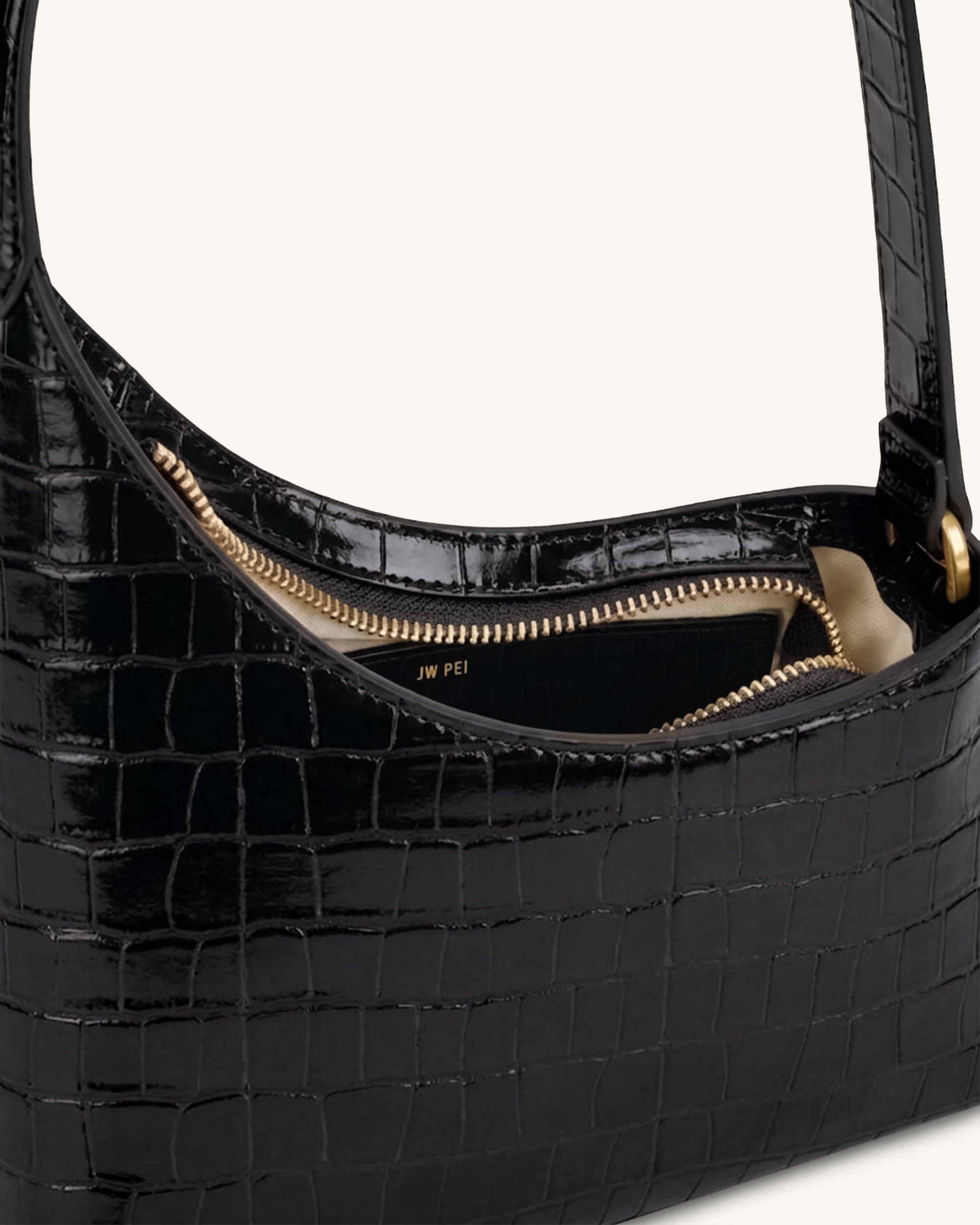 Lyra Shoulder Bag - Black Croc - Image 4