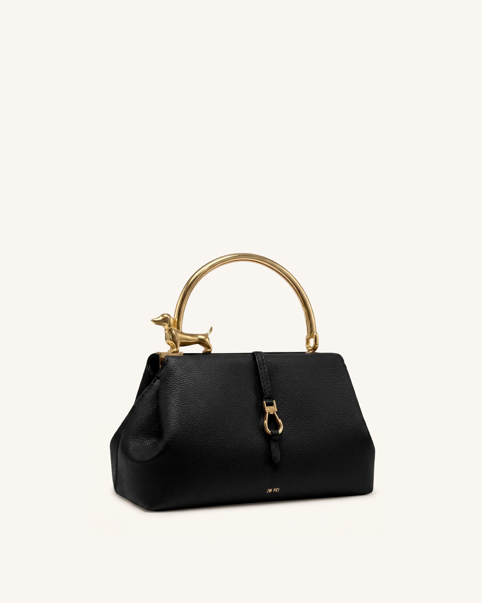 Bruna Dachshund Metal Handle Top Handle Bag - Black - Image 2