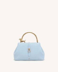 Bruna Dachshund Metal Handle Top Handle Bag - Light Blue