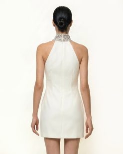 Alternative view of Jeweled Halter Iris Motif Dress - White