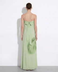 Alternative view of Watercolor Floral Print Strapless Maxi Dress - Green