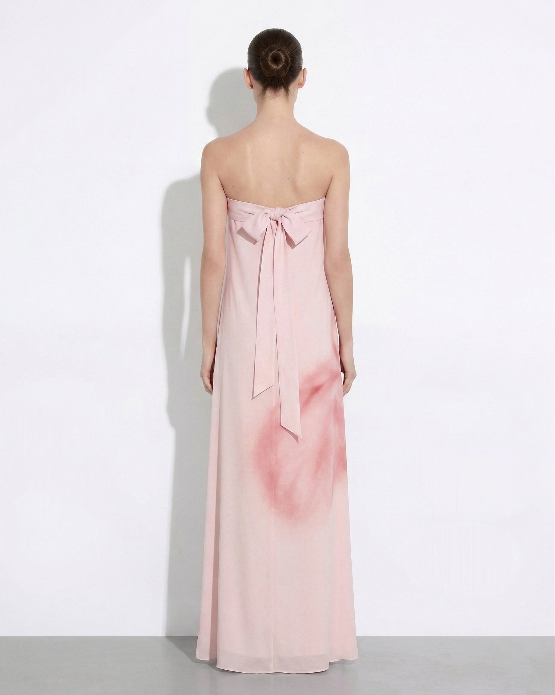 Watercolor Floral Print Strapless Maxi Dress - Pink - Image 2