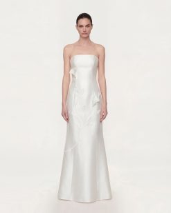 Strapless Floral Polyester Dress - White