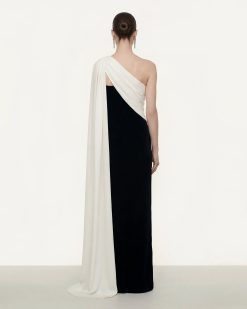 Alternative view of One Shoulder Draped Maxi Dress - Black White
