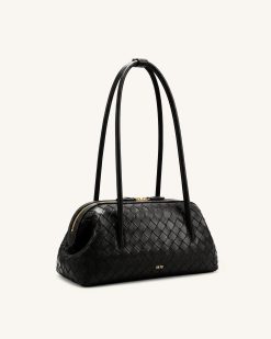 Alternative view of Aveline Woven Textured Shoulder Bag - Black