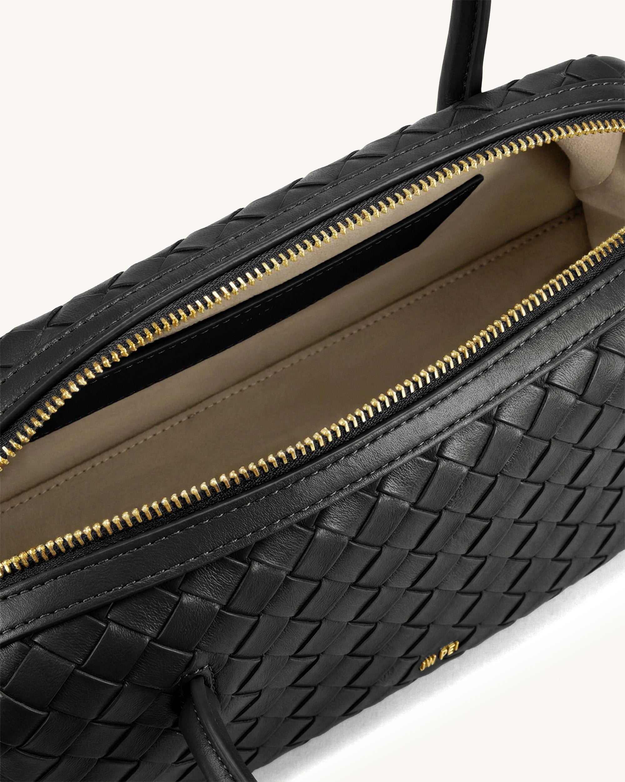 Aveline Woven Textured Shoulder Bag - Black - Image 4
