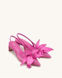 Queena Floral Appliques Slingback Pumps - Rose Pink