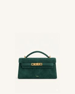Noor Faux Suede Top Handle Bag - Forest Green