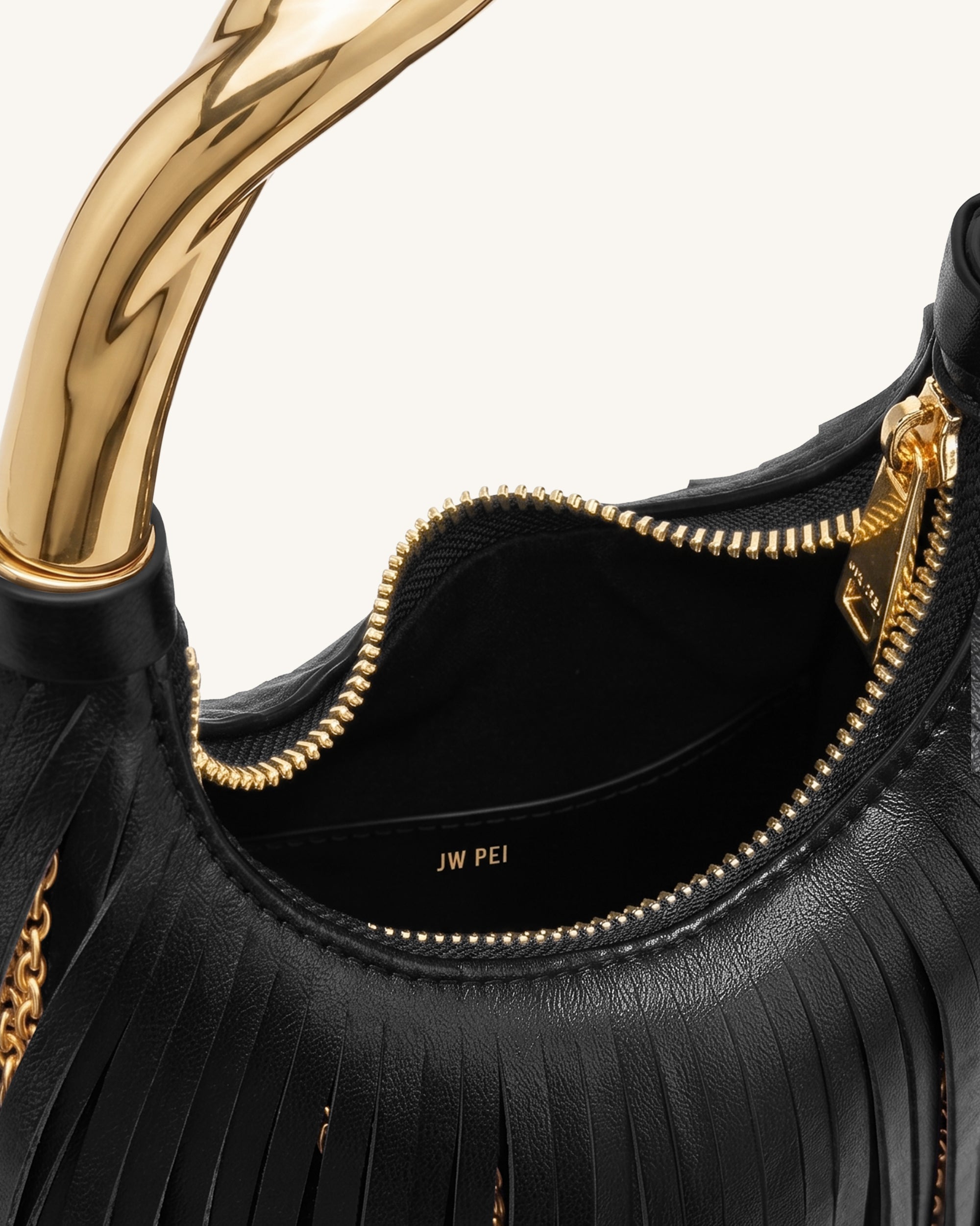 Chloe Metal Handle Fringe Top Handbag - Black - Image 4