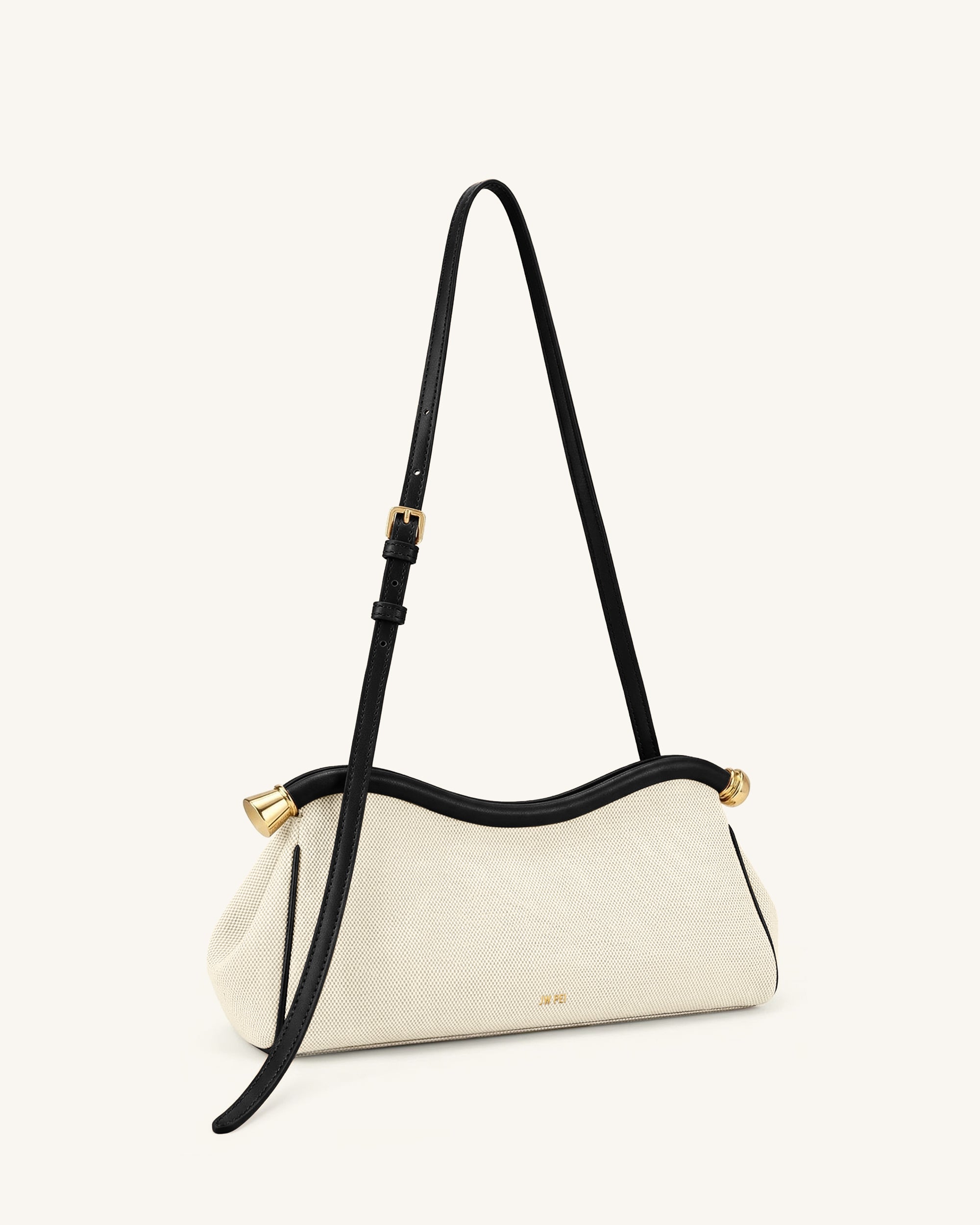 Naomi Curved Shoulder Bag - Black Canvas - Image 3